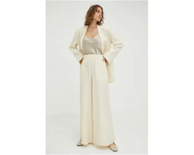 By Malene Birger pantaloni din amestec de in Campine culoarea bej, evazati, high waist