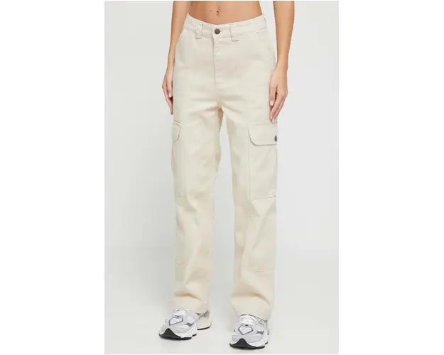 Billabong pantaloni femei, culoarea bej, drept, high waist