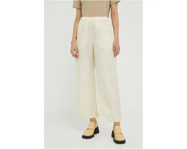 Lovechild pantaloni femei, culoarea bej, lat, high waist