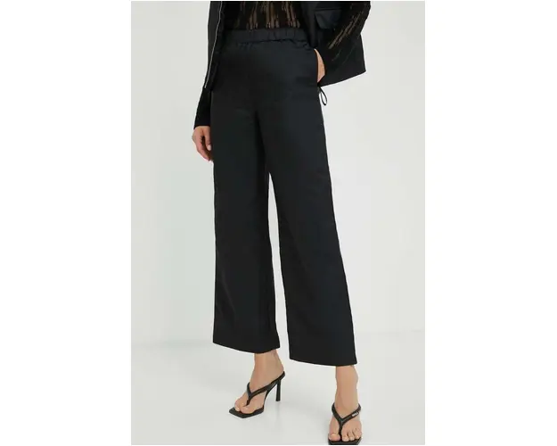 Lovechild pantaloni femei, culoarea negru, lat, high waist