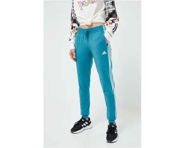 adidas pantaloni de trening culoarea turcoaz, cu imprimeu