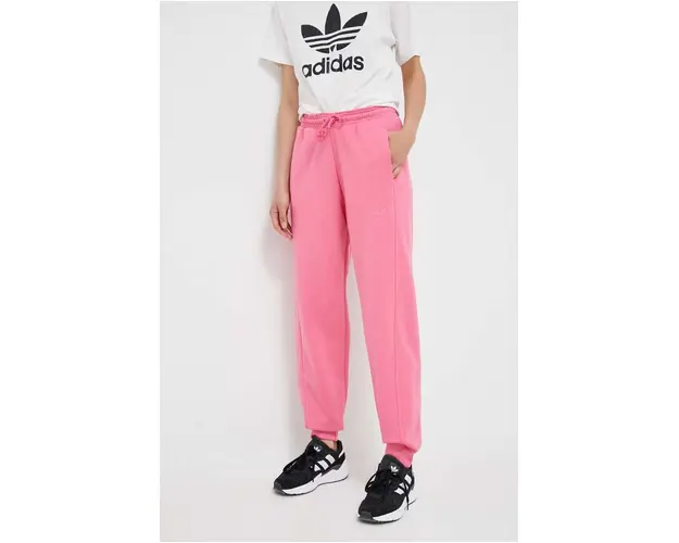 adidas pantaloni de trening culoarea roz, neted