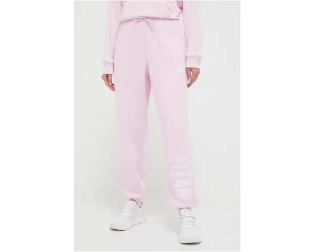 adidas Originals pantaloni de trening culoarea roz, cu imprimeu