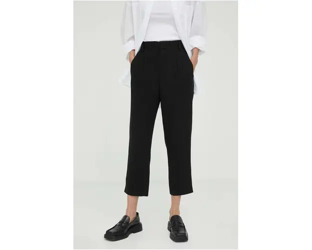 Drykorn pantaloni din in culoarea negru, fason tigareta, high waist
