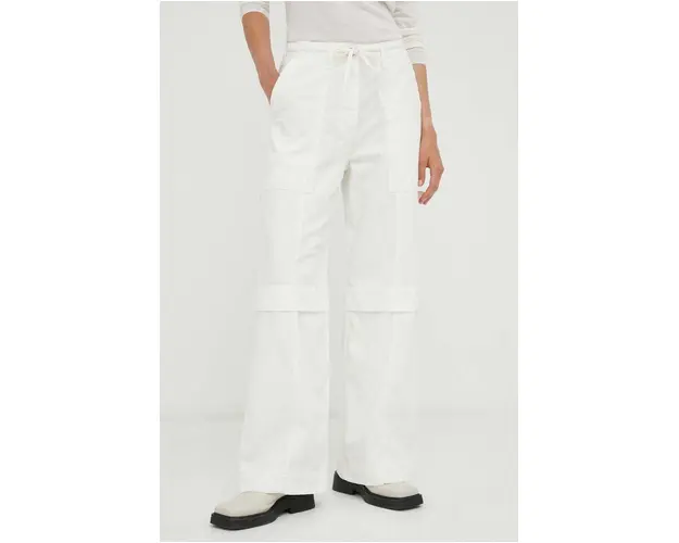 Day Birger et Mikkelsen pantaloni de bumbac culoarea alb, lat, high waist