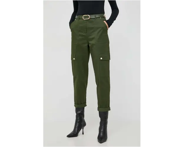 MICHAEL Michael Kors pantaloni femei, culoarea verde, drept, high waist