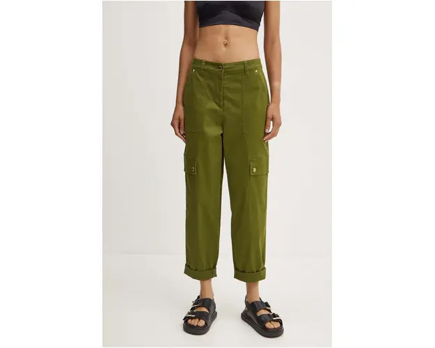 MICHAEL Michael Kors pantaloni femei, culoarea verde, drept, high waist