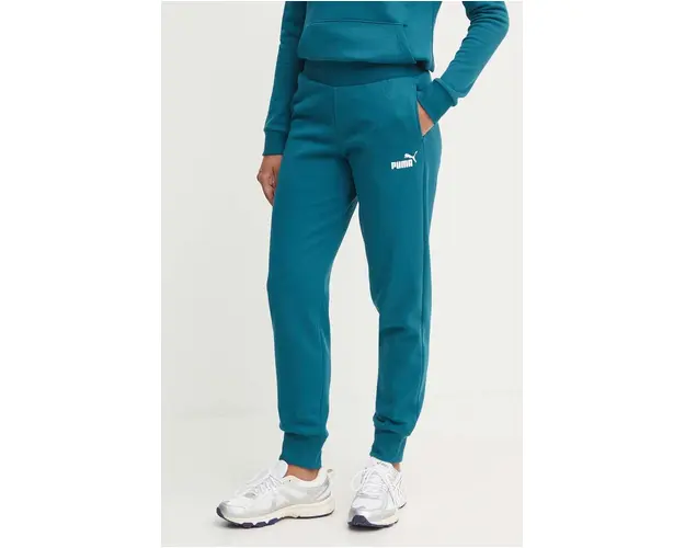 Puma pantaloni de trening culoarea verde, neted