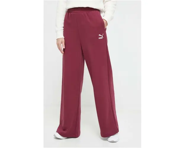 Puma pantaloni de trening culoarea bordo, neted