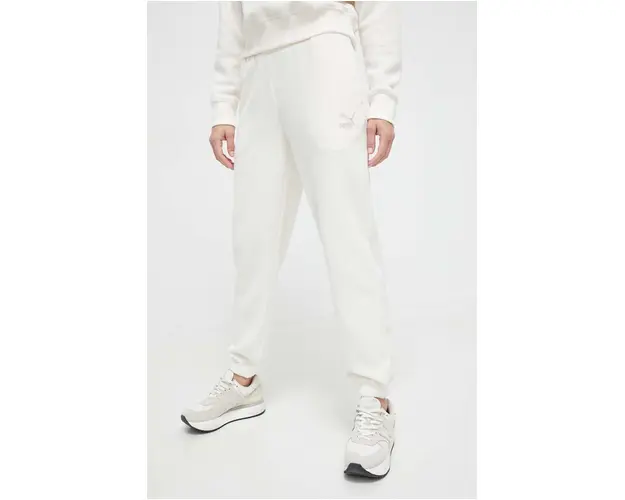 Puma pantaloni de trening culoarea bej, neted