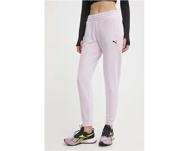 Puma pantaloni de trening din bumbac BETTER ESSENTIALS culoarea violet, uni 675989
