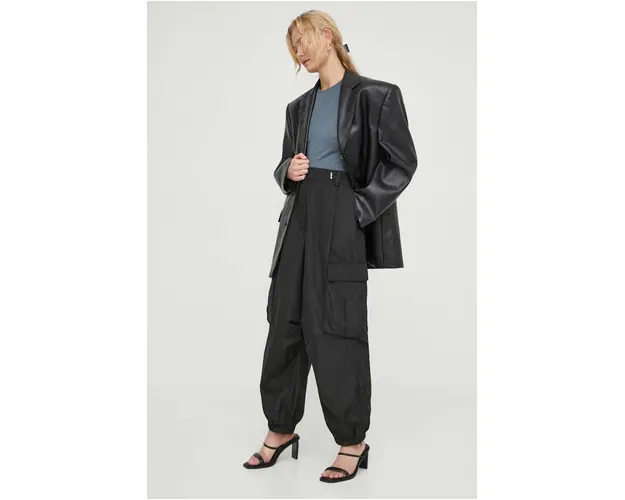 Herskind pantaloni Edwin femei, culoarea negru, fason cargo, high waist