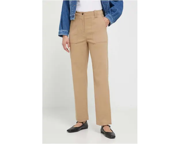 Weekend Max Mara pantaloni femei, culoarea maro, drept, high waist