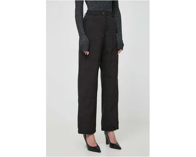 Weekend Max Mara pantaloni femei, culoarea negru, drept, high waist