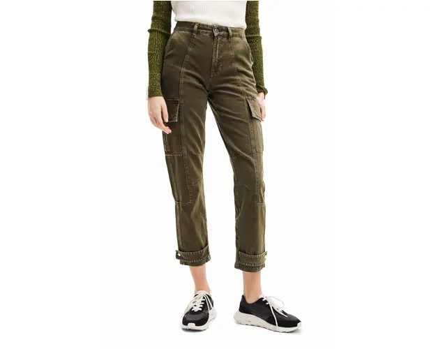 Desigual pantaloni femei, culoarea verde