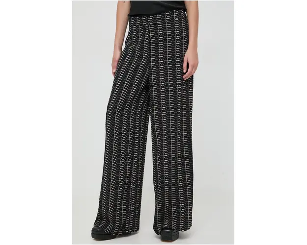 Notes du Nord pantaloni femei, culoarea negru, lat, high waist