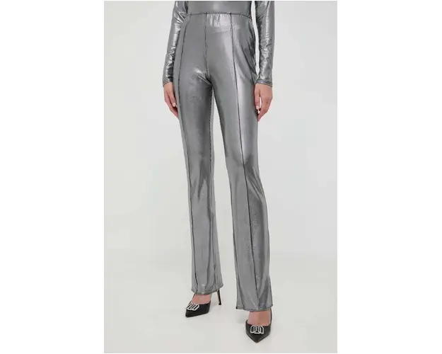 Notes du Nord pantaloni femei, culoarea argintiu, evazati, high waist