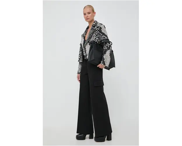 Notes du Nord pantaloni Inessa femei, culoarea negru, drept, high waist