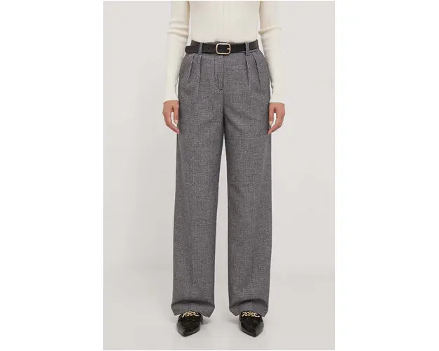 United Colors of Benetton pantaloni din lana culoarea negru, drept, high waist