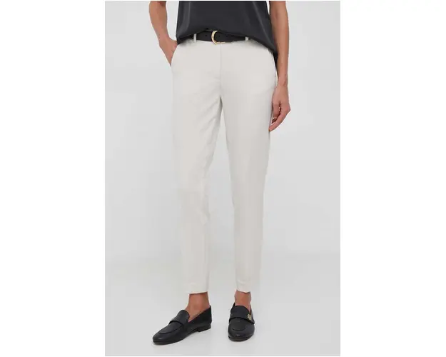 Sisley pantaloni femei, culoarea bej, drept, high waist