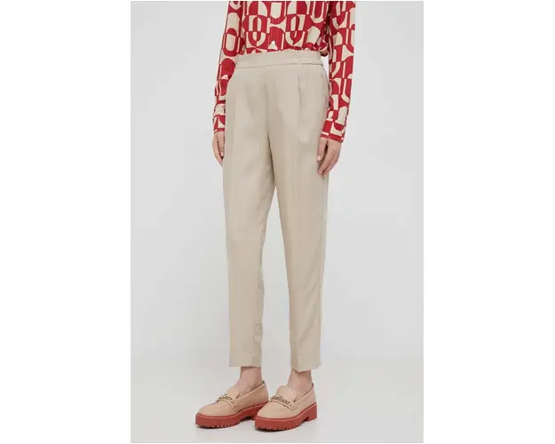 Sisley pantaloni femei, culoarea bej, fason tigareta, high waist