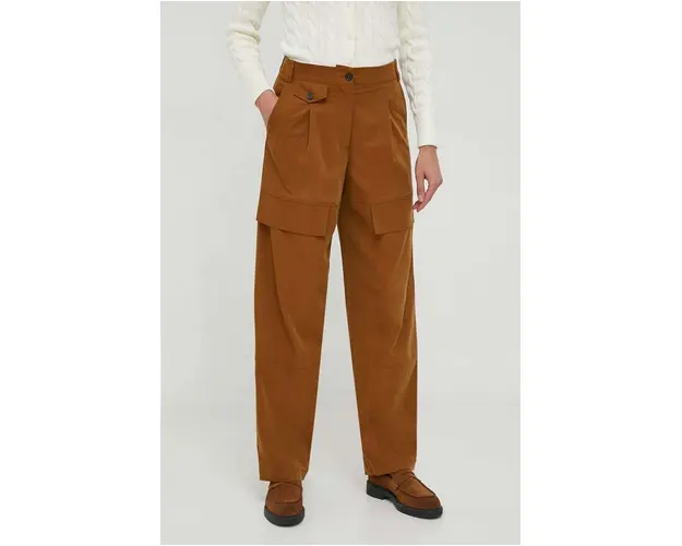 Sisley pantaloni femei, culoarea maro, lat, high waist