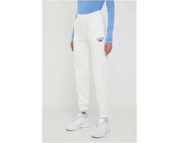 Lacoste pantaloni de trening culoarea bej, cu imprimeu