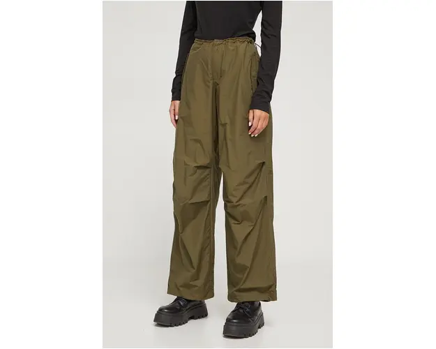 Tommy Jeans pantaloni femei, culoarea verde, lat, medium waist DW0DW16387