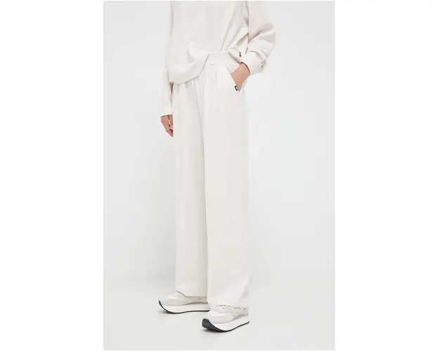 Dkny pantaloni de trening culoarea bej, neted