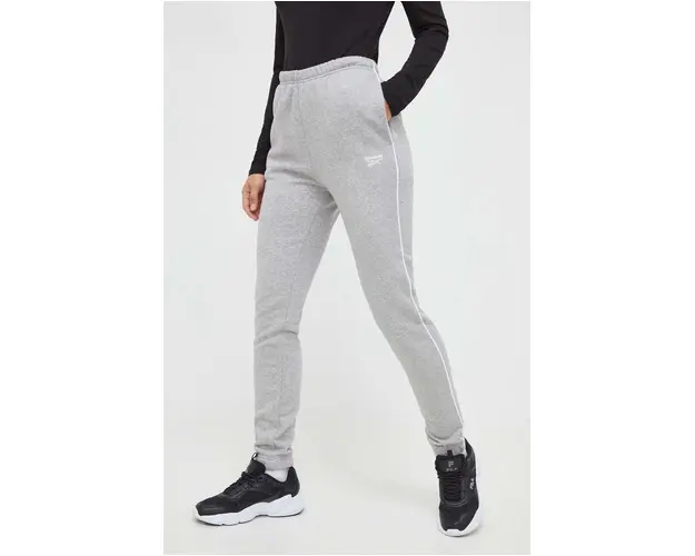 Reebok pantaloni de trening culoarea gri, melanj