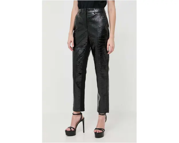 Karl Lagerfeld pantaloni femei, culoarea negru, drept, high waist