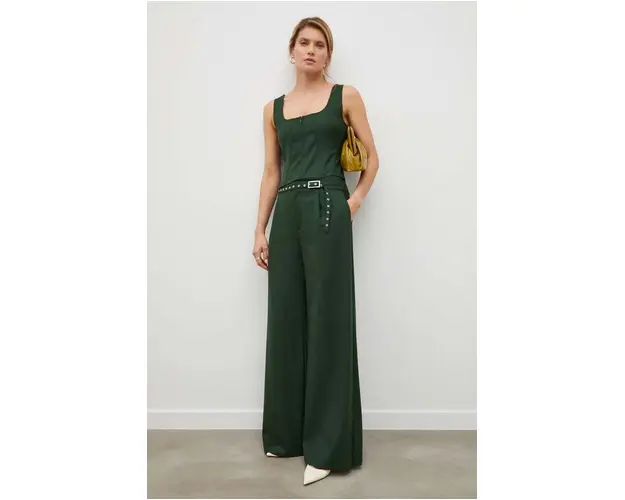Gestuz pantaloni Fenaya femei, culoarea verde, lat, high waist