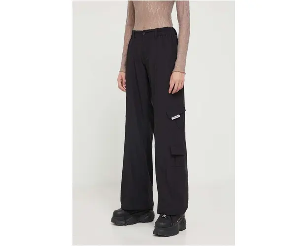 Sixth June pantaloni femei, culoarea negru, drept, high waist