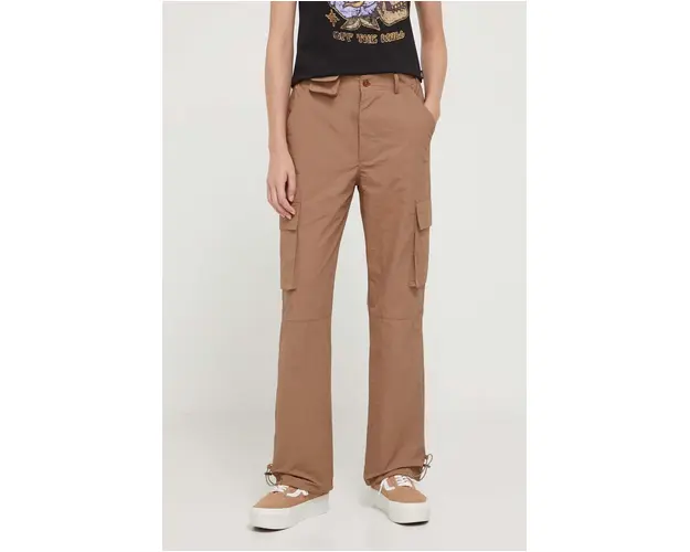 Sixth June pantaloni femei, culoarea maro, drept, high waist