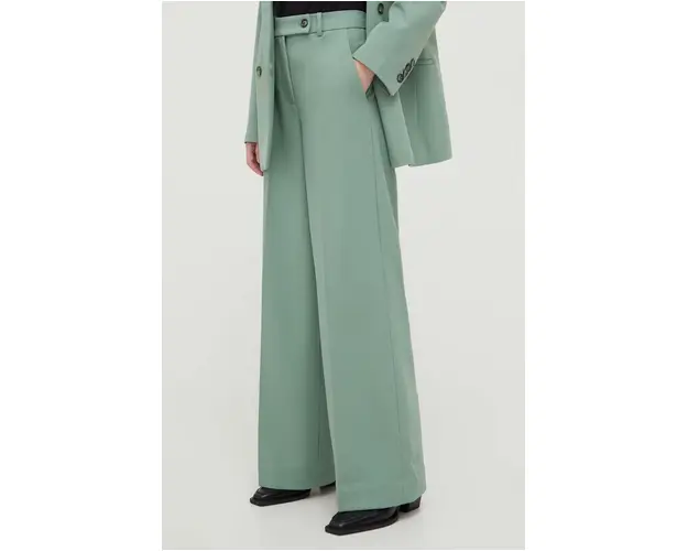Lovechild pantaloni femei, culoarea verde, drept, high waist