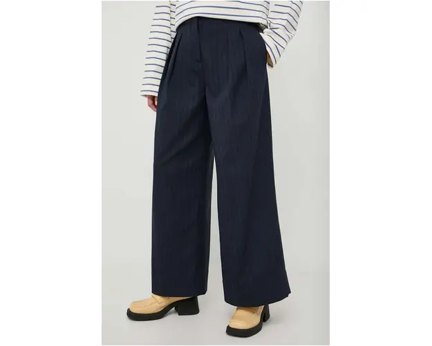 Lovechild pantaloni femei, culoarea albastru marin, lat, high waist