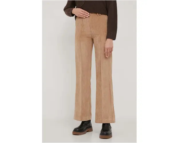 United Colors of Benetton pantaloni de catifea cord culoarea maro, lat, high waist