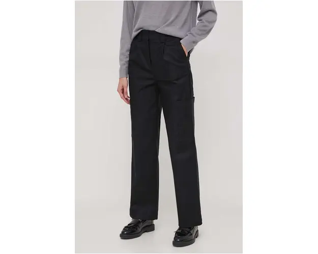 United Colors of Benetton pantaloni femei, culoarea negru, fason cargo, high waist