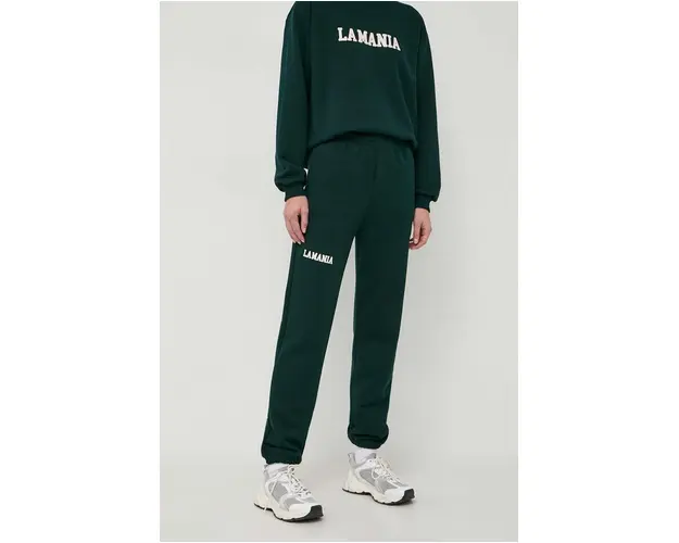La Mania pantaloni de trening culoarea verde, high waist