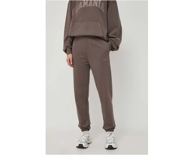 La Mania pantaloni de trening culoarea maro, high waist