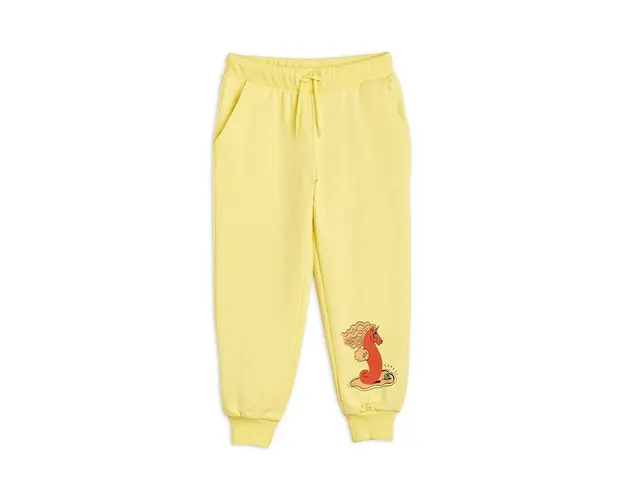Mini Rodini pantaloni de trening din bumbac pentru copii culoarea galben, cu imprimeu