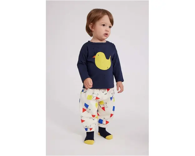 Bobo Choses pantaloni de trening din bumbac pentru bebelusi culoarea alb, modelator