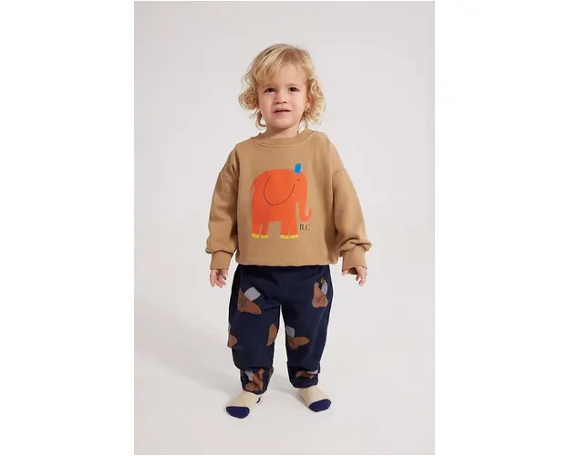 Bobo Choses pantaloni de trening din bumbac pentru bebelusi culoarea albastru marin, cu imprimeu