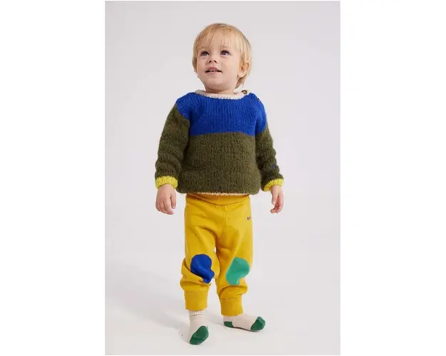 Bobo Choses pantaloni de trening din bumbac pentru bebelusi culoarea galben, neted
