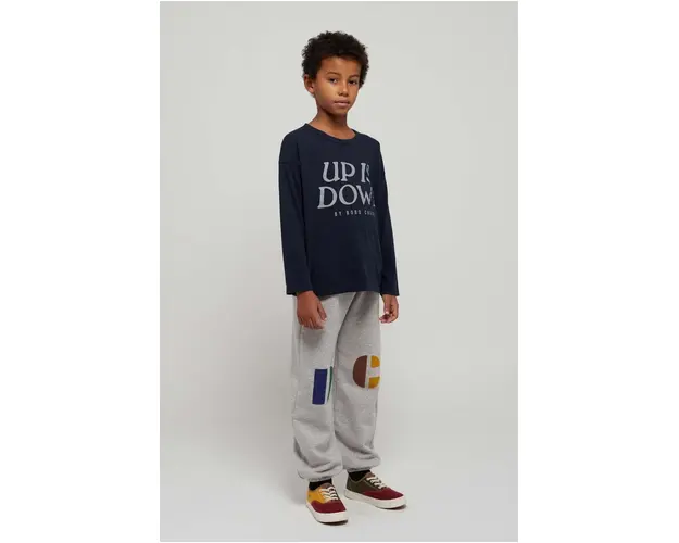 Bobo Choses pantaloni de trening din bumbac pentru copii culoarea gri, cu imprimeu