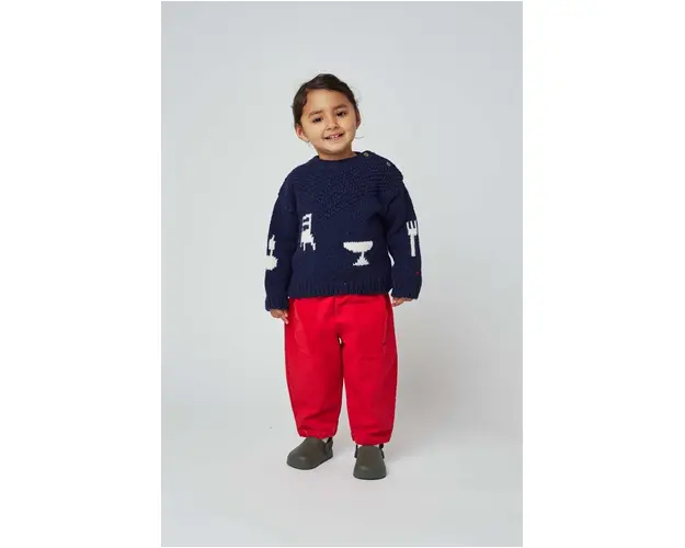 Bobo Choses pantaloni din bumbac pentru bebelusi culoarea rosu, neted