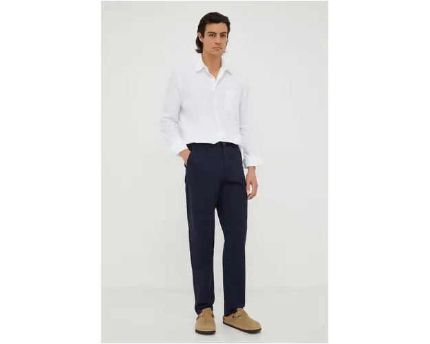 Les Deux pantaloni Jared barbati, culoarea albastru marin, mulata