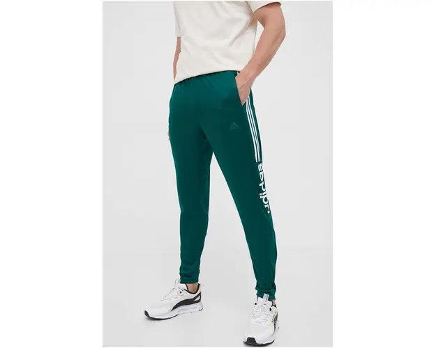 adidas pantaloni de trening culoarea verde, cu imprimeu