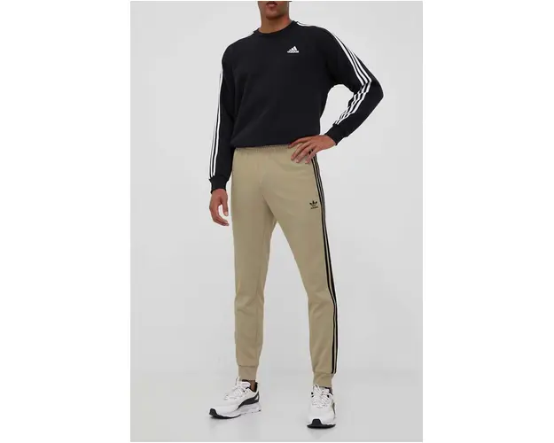 adidas Originals pantaloni de trening culoarea bej, cu imprimeu