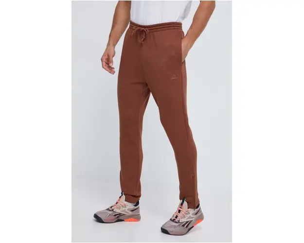adidas pantaloni de trening culoarea maro, neted